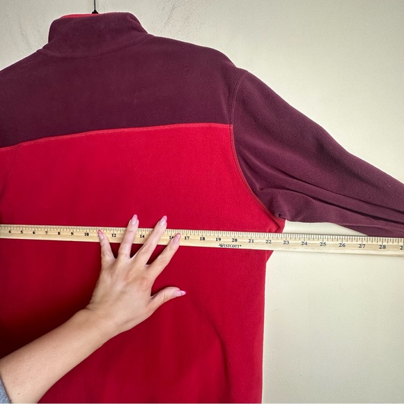 Eddie Bauer Mens Quarter Snap Button Red Fleece Pullover Logo Spell Out Medium - Picture 13 of 15